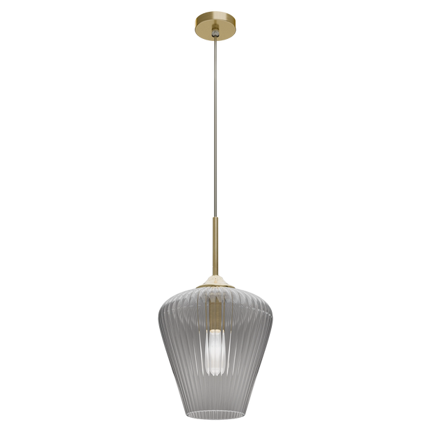 Ribbon Gold with Smoked Ribbed Glass E27 280mm Pendant