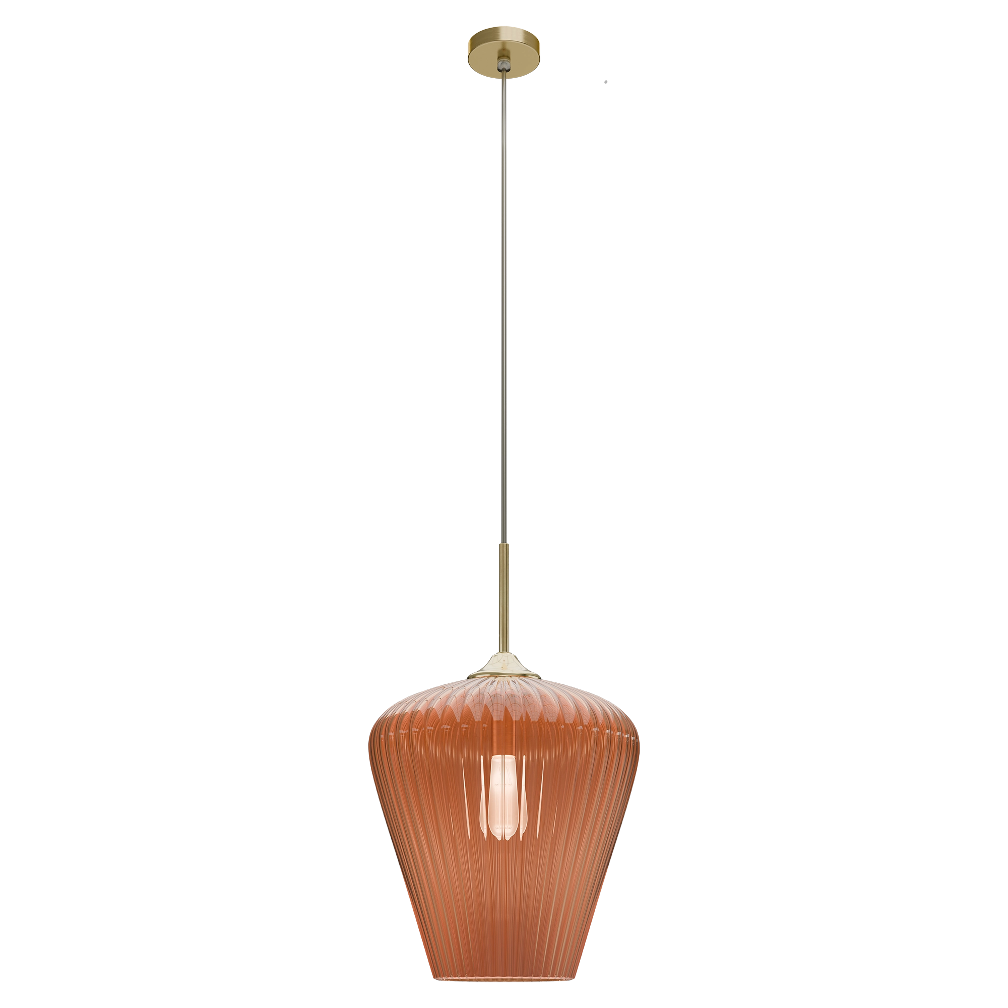 Ribbon Gold with Amber Ribbed Glass E27 360mm Pendant