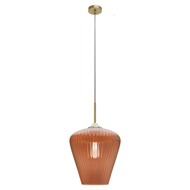 Ribbon Gold with Amber Ribbed Glass E27 360mm Pendant
