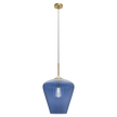 Ribbon Gold with Blue Ribbed Glass E27 360mm Pendant