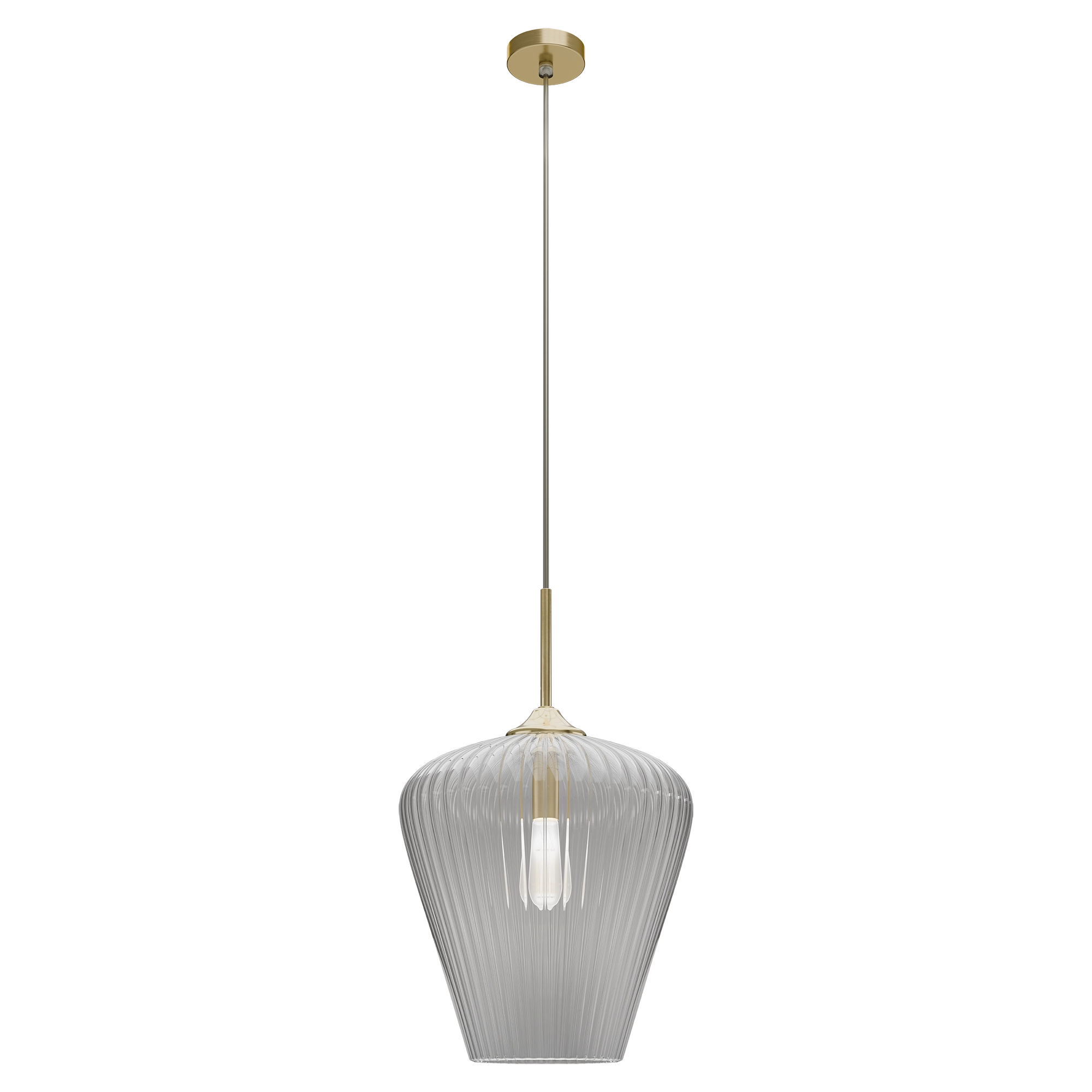 Ribbon Gold with Clear Ribbed Glass E27 360mm Pendant