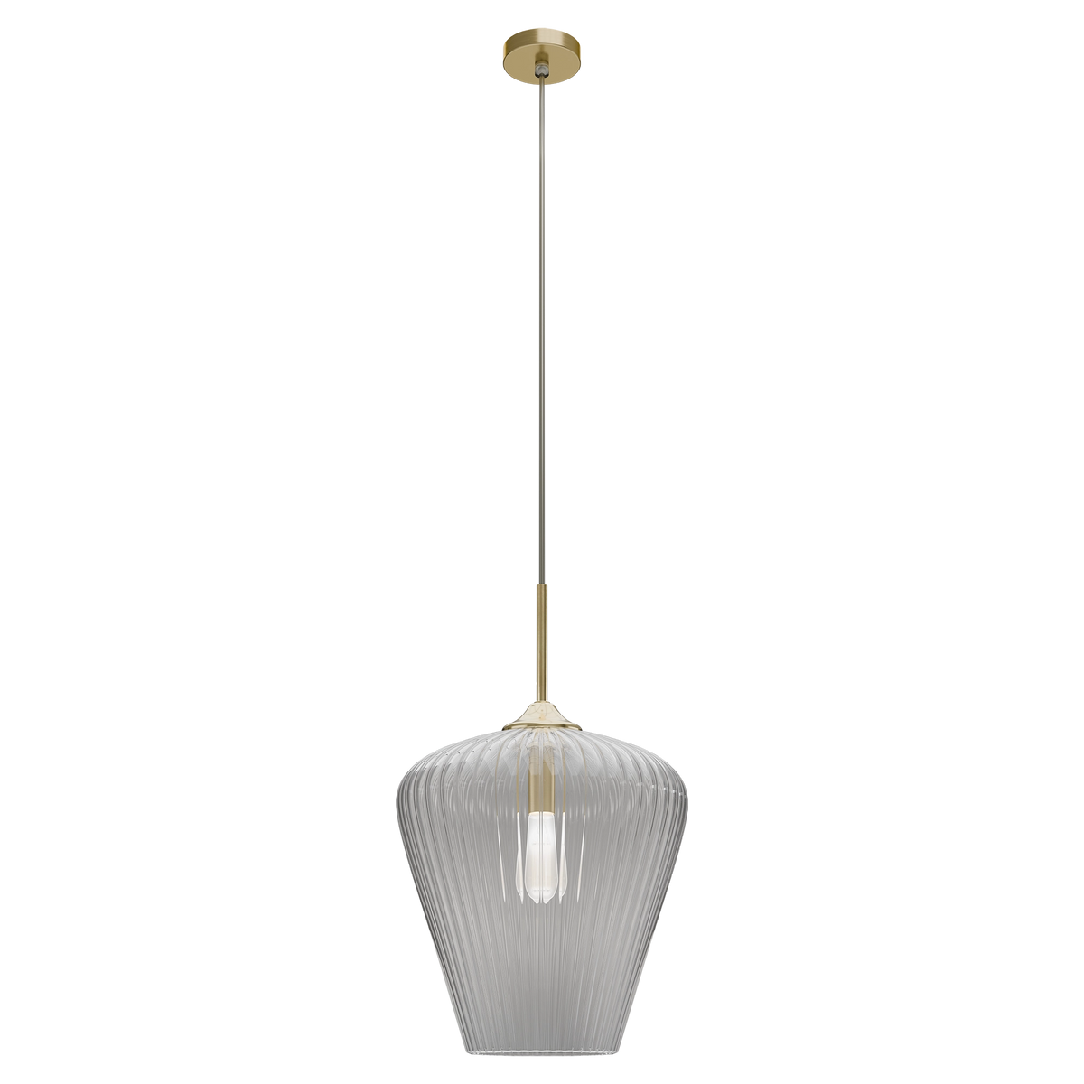 Ribbon Gold with Clear Ribbed Glass E27 360mm Pendant