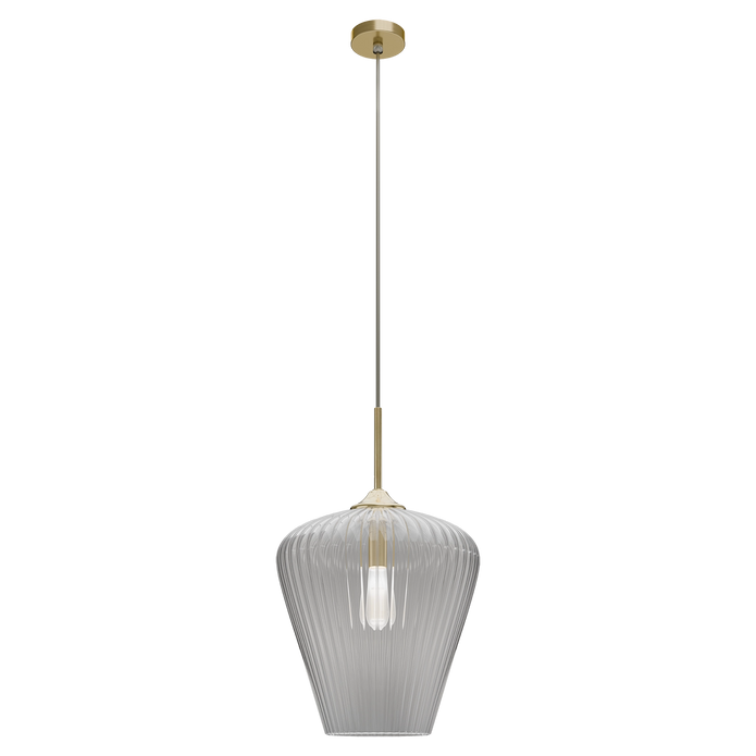 Ribbon Gold with Clear Ribbed Glass E27 360mm Pendant