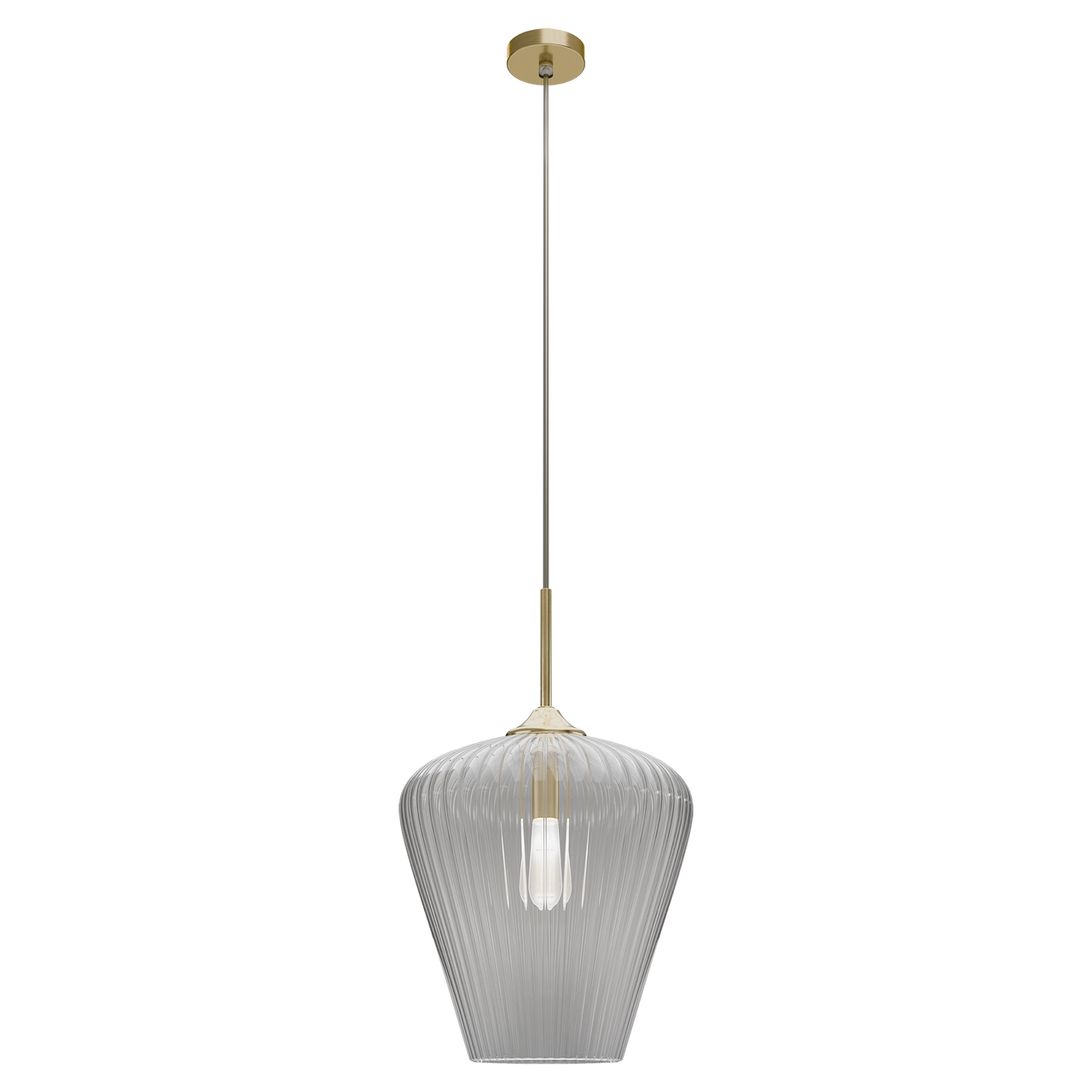 Ribbon Gold with Clear Ribbed Glass E27 360mm Pendant