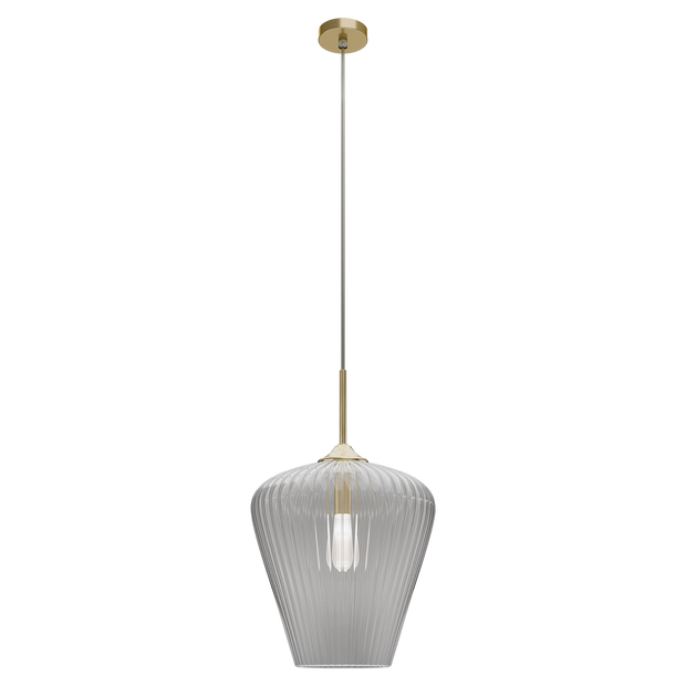 Ribbon Gold with Clear Ribbed Glass E27 360mm Pendant