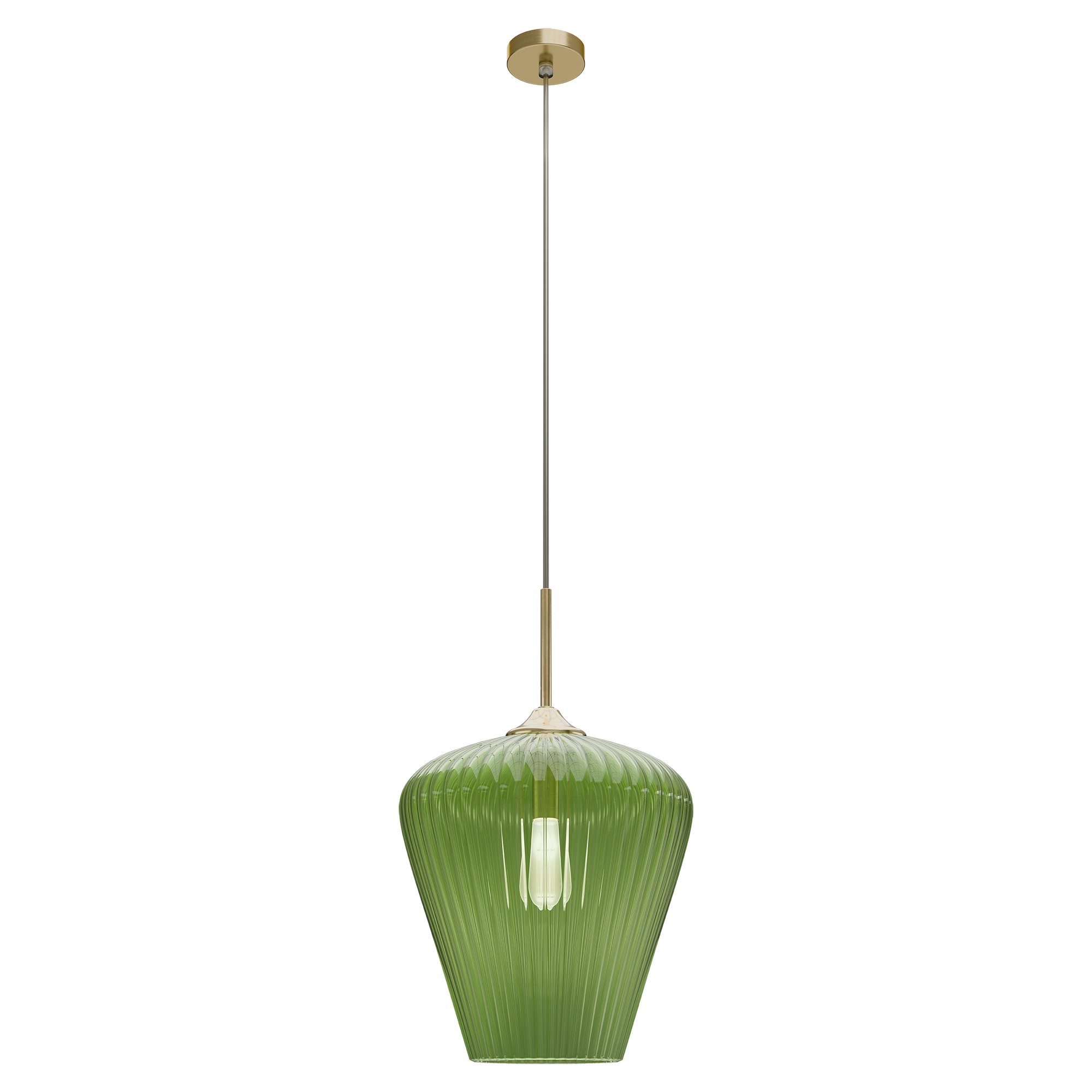 Ribbon Gold with Green Ribbed Glass E27 360mm Pendant