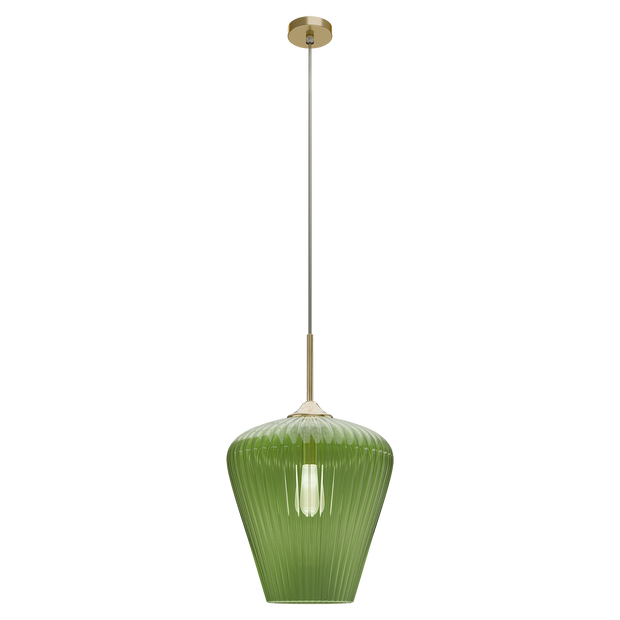Ribbon Gold with Green Ribbed Glass E27 360mm Pendant