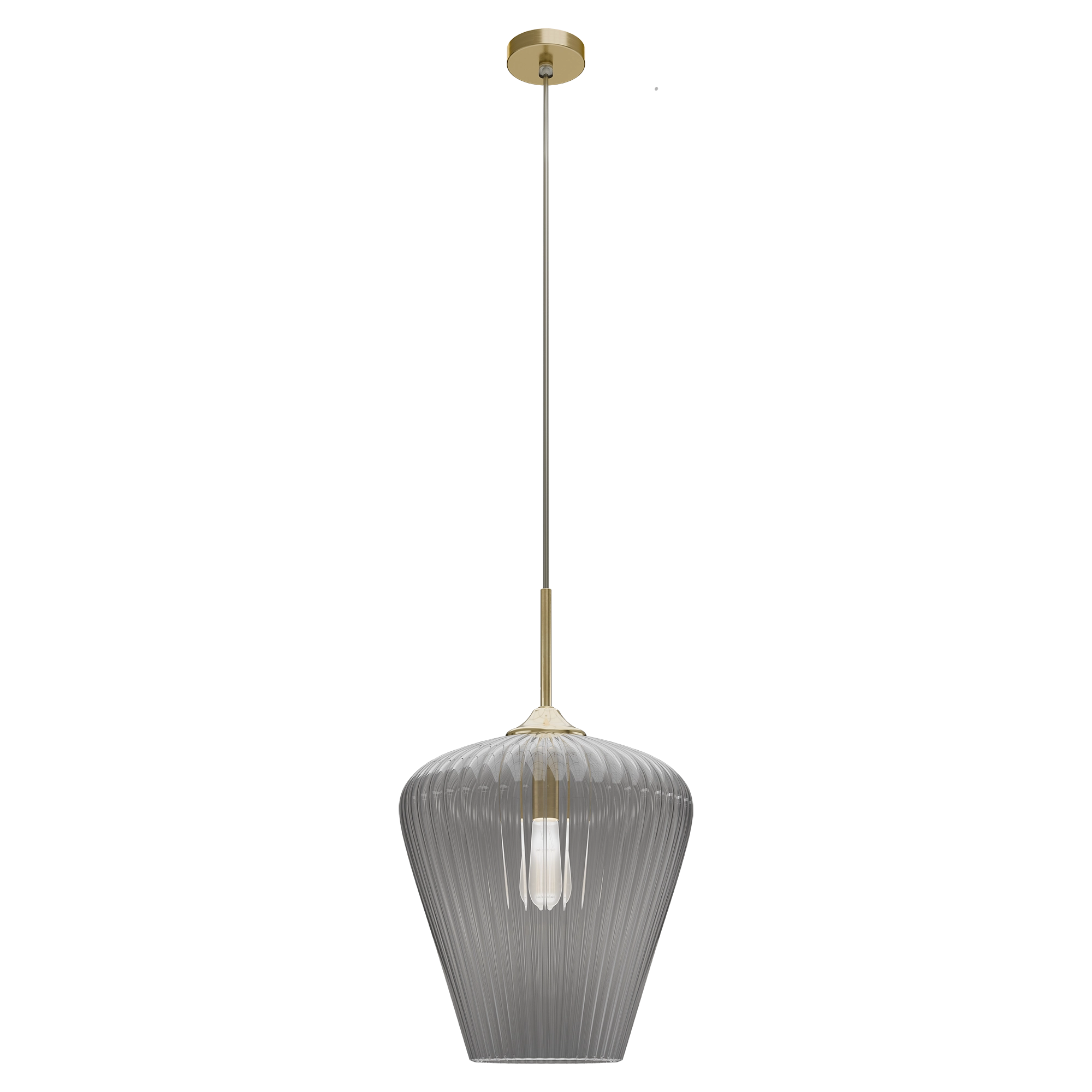 Ribbon Gold with Smoked Ribbed Glass E27 360mm Pendant