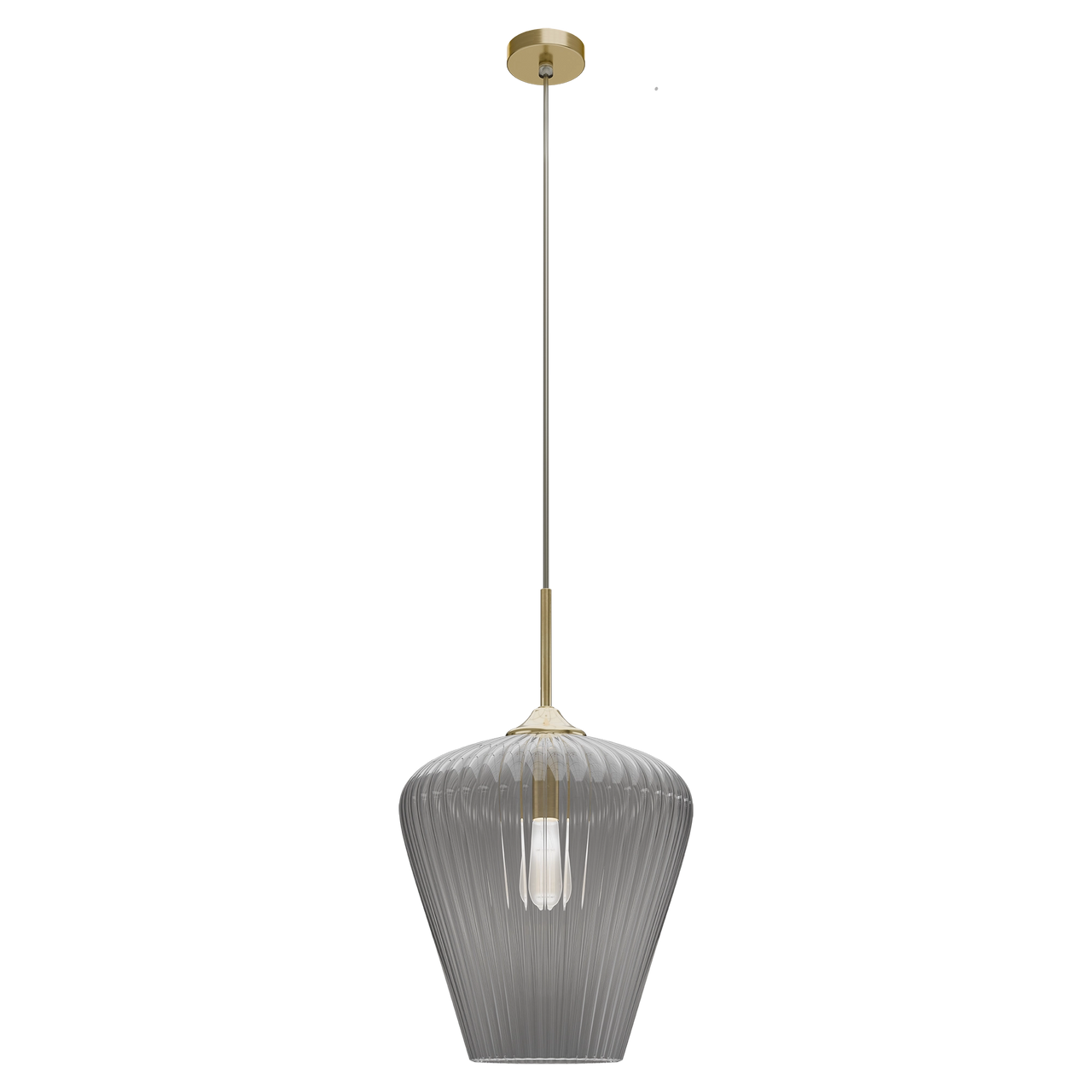 Ribbon Gold with Smoked Ribbed Glass E27 360mm Pendant