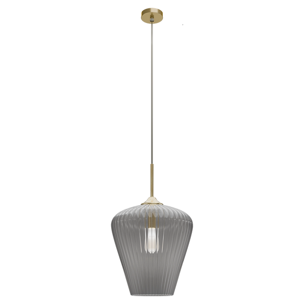 Ribbon Gold with Smoked Ribbed Glass E27 360mm Pendant