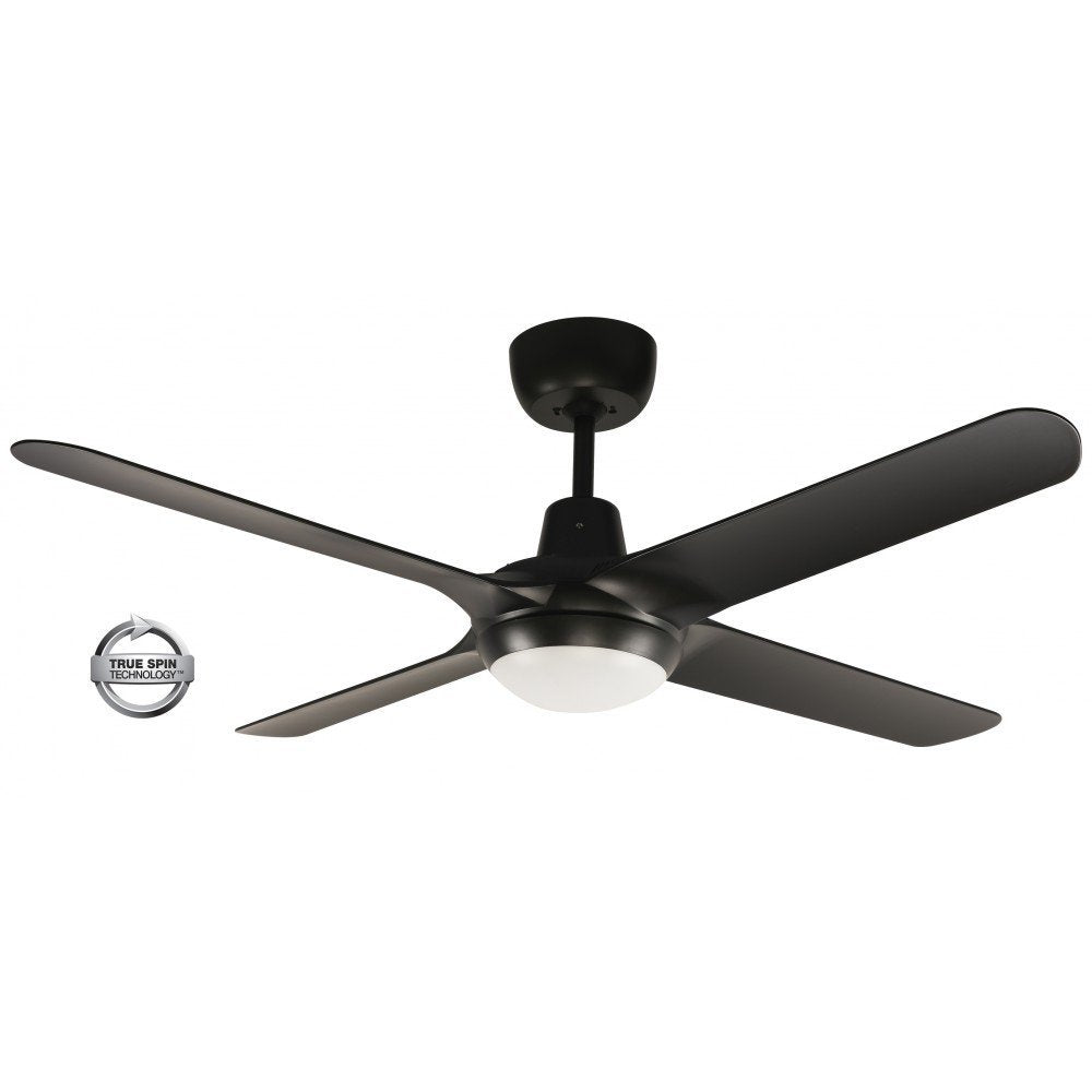 Spyda 4 Blade 50" (1250mm) Ceiling Fan with 20 Watt Tri Colour LED Light in Black