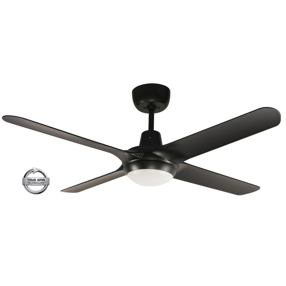 Spyda 4 Blade 56" (1420mm) Ceiling Fan with 20 Watt Tri Colour LED Light in Black