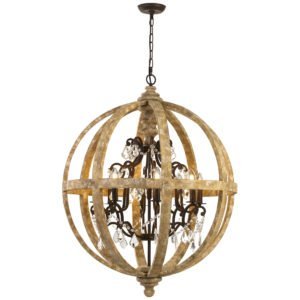 Florin 8 Light Pendant in Iron Wood with Clear Glass