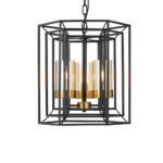 Lane 3 Light Pendant in Black and Antique Brass with Amber Glass