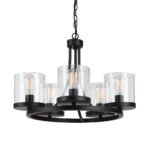 Largo 5 Light Pendant in Oil Bronze with Clear Glass