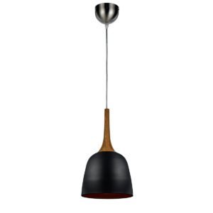 Polk 200mm 1 Light Pendant in Oak and Black