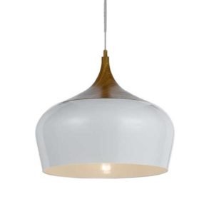 Polk 300mm 1 Light Pendant in Oak and White