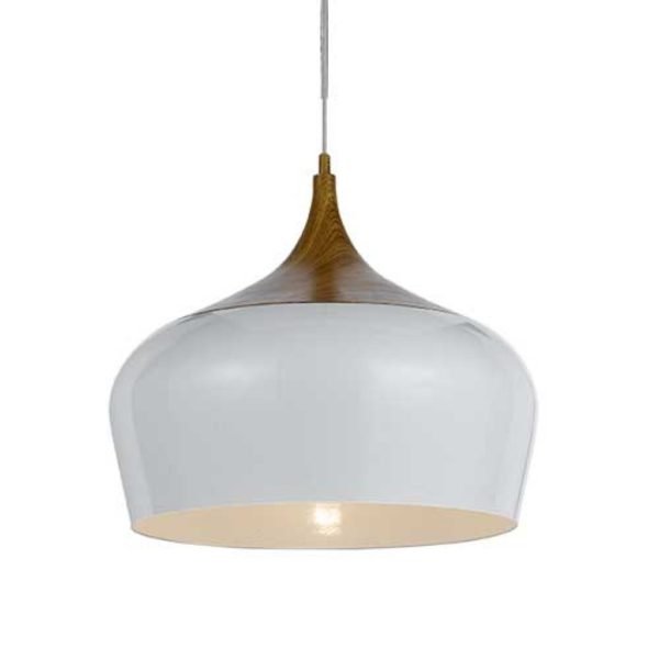 Polk 300mm 1 Light Pendant in Oak and White