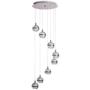 POD 8 Light Cool White LED Pendant Light in Chrome with Glass