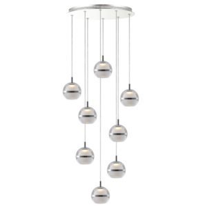 POD 8 Light Warm White LED Pendant Light in Chrome with Glass