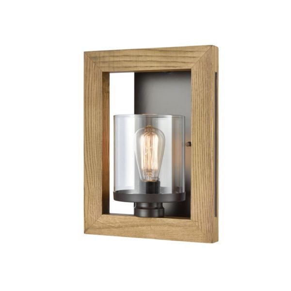 Meti 1 Light Wall Light in Chestnut Wood with Clear Glass