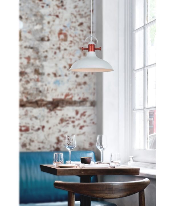 Narvik Light Pendant Light in Matt White with Copper Plating