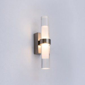 Rome 2 x 1 Watt LED Internal Tube Shaped Up and Down Wall Light in Satin Chrome with Acrylic Diffuser