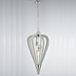 Senorita Medium 3 Light Pendant Light in Polished Nickel and Winter Moss Wood