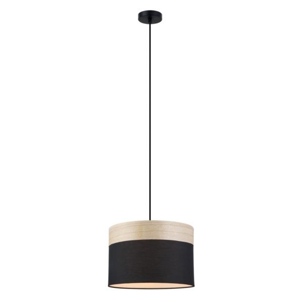 Tambura Medium 1 Light Pendant Light in Black Cloth Shade