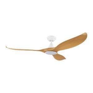 Bamboo / White Eglo Noosa 60" 3 Blade DC Indoor/Outdoor Ceiling Fan with 18W CCT Dimmable LED Light