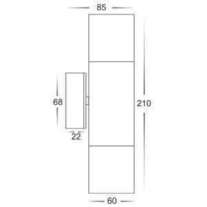 240v Tivah Up & Down Wall Pillar Light Silver