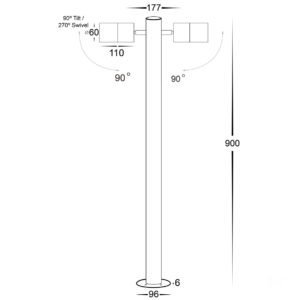 240v Tivah Double Adjustable 316 Stainless Steel Bollard - 900mm