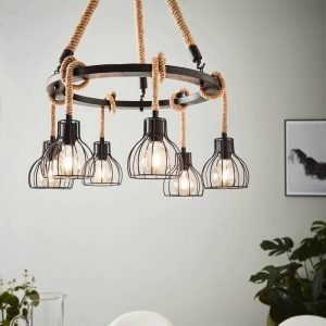 Rampside 6 Light Bar Rope Pendant Light in Black