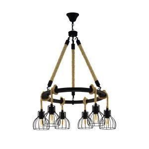 Rampside 6 Light Bar Rope Pendant Light in Black