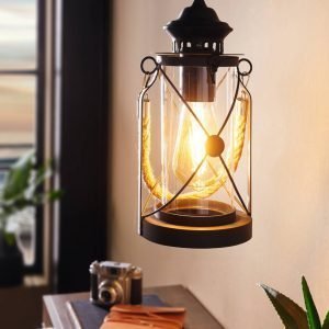 Bradford Traditional Pendant Light in Black with Rope