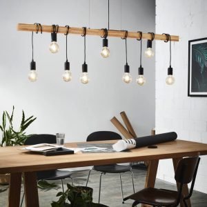 Townshend 9 Light Pendant Light in Black & Timber