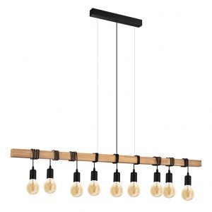 Townshend 9 Light Pendant Light in Black & Timber