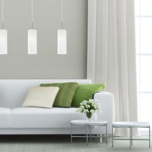 Troy 3 Light Pendant Light in Satin Nickel with Opal Glass