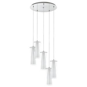 Pinto 5 Light Cluster Twin Glass Pendant Light in Chrome