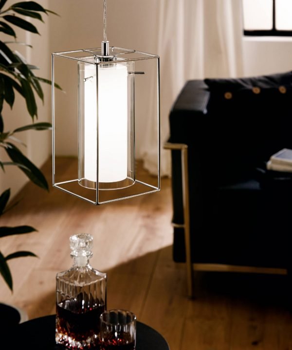 Loncino 1 Light Chrome with Clear & Opal Glass Pendant Light