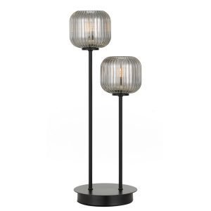 Bobo 2 Light Table Lamp in Black with Smoked Glass