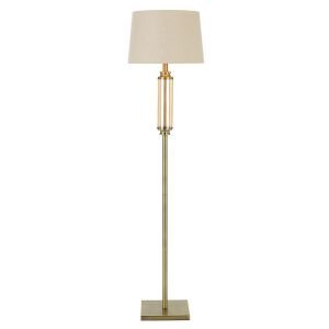 Dorcel Floor Lamp in Antique Brass with Cream Shade and Amber Glass