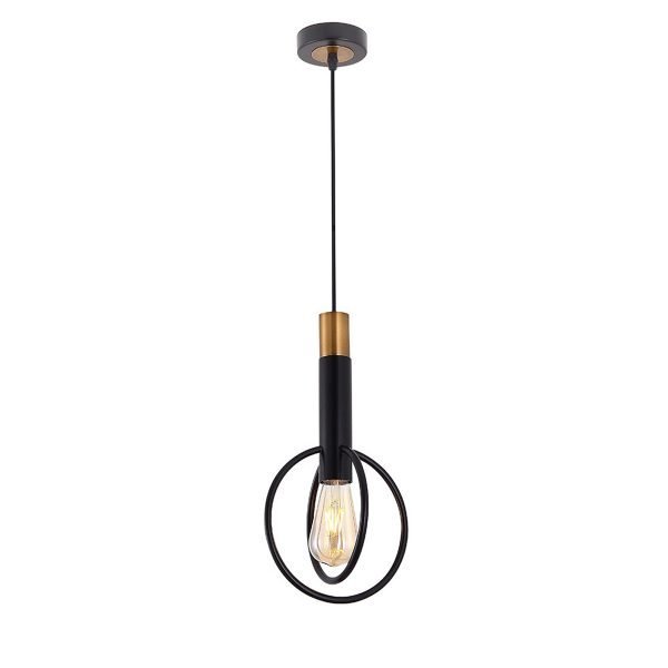 Marvin Round Shaped Pendant Light in Antique Black and Gold