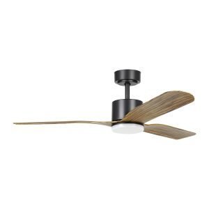 Iluka 52" (1320mm) DC Ceiling Fan with 18w Tri-Colour LED Light in Black with Wooden Blades