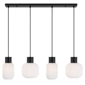 Nori 4 Light Pendant Light in Matt Black with Opal Glass