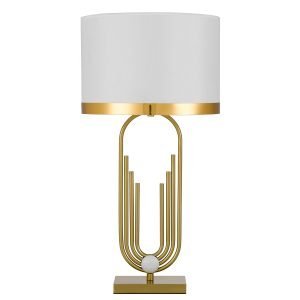 Roldan Table Lamp in Antique Gold with White Shade