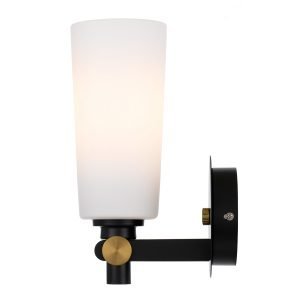 Delmar 1 Light Wall Light in Black with Opal Glass