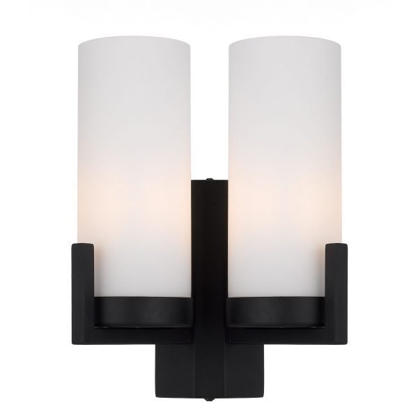 Eamon 2 Light Wall Light in Black with Opal Glass