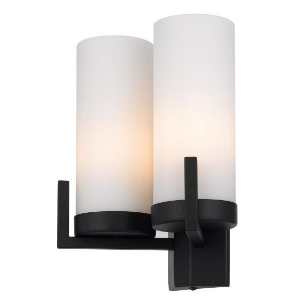 Eamon 2 Light Wall Light in Black with Opal Glass