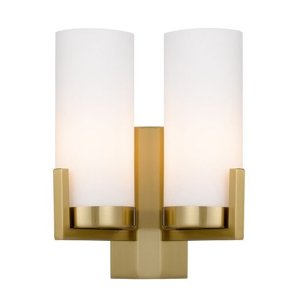 Eamon 2 Light Wall Light in Brass with Opal Glass